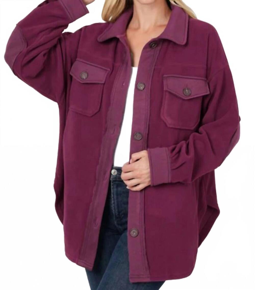 NEW ZENANA winter oversized basic fleece shacket in plum